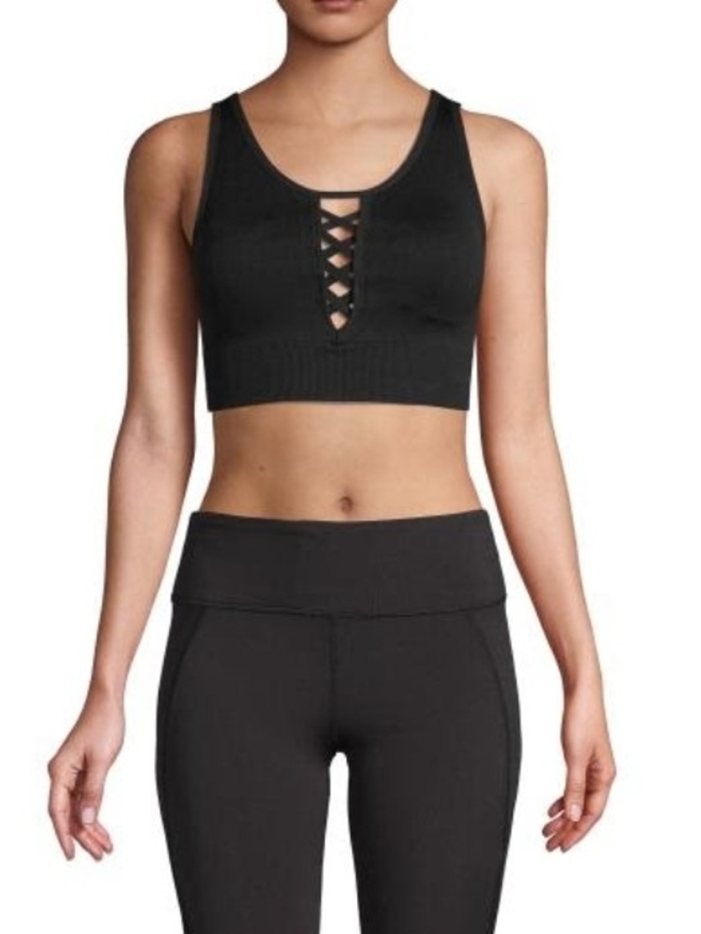 Nanette Lepore Black Lace-Up Crop Sports Bra and Leggings Set